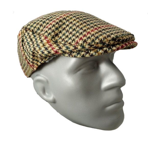 Men's Kirby Genuine British Wool Tweed Cap ZH043-2A RED/BLACK/GREEN - PICK SIZE - Picture 3 of 11